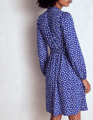 Willow Ruffle Neck Shirt Dress - Bright Blue, Dot