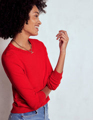 Emilia Cotton Crew Sweater - Poppy Red