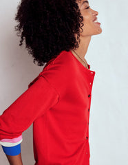 Lara Relaxed Cotton Cardigan - Poppy Red, Cuff Stripe