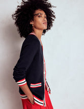 Long Cotton V - neck Cardigan - Navy