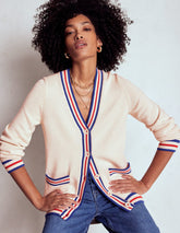Long Cotton V - neck Cardigan - Warm Ivory