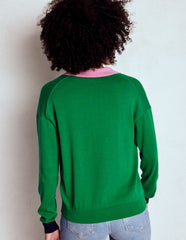 Lara Relaxed Cotton Henley - Rich Emerald Colour Block