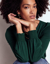 Smocked Cuff Supersoft Top - Green Pine