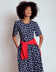 Louisa Jersey Midi Dress - French Navy, Painted Dot