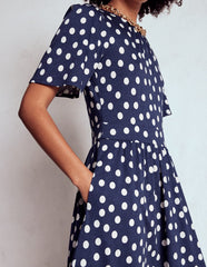 Louisa Jersey Midi Dress - French Navy, Painted Dot