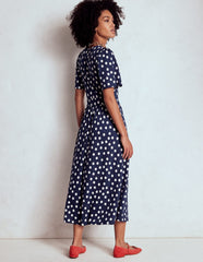 Louisa Jersey Midi Dress - French Navy, Painted Dot