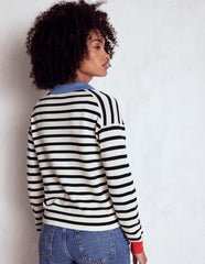Lara Relaxed Cotton Henley - Navy/ Warm Ivory