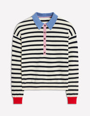 Lara Relaxed Cotton Henley - Navy/ Warm Ivory