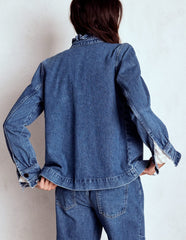 Denim Frill Collar Jacket - Mid Wash