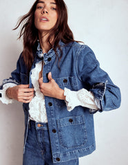 Denim Frill Collar Jacket - Mid Wash