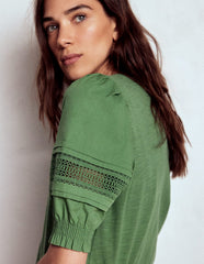 Lottie Puff Sleeve Top - Newt Green
