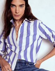 Sienna Cotton Shirt - Bright Blue and Ivory Stripe