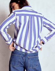 Sienna Cotton Shirt - Bright Blue and Ivory Stripe