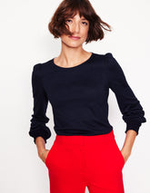 Smocked Cuff Supersoft Top - Navy