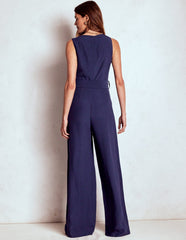 Gwen Slash Neck Jumpsuit - Navy