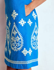 Linen Blend Shift Dress - Kingfisher Blue