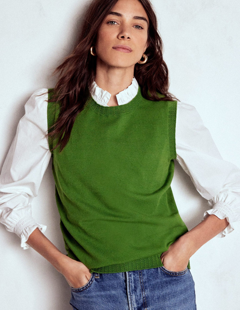 Emilia Cotton Crew Neck Vest - Promenade Green