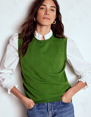 Emilia Cotton Crew Neck Vest - Promenade Green