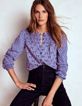 Elsa Smocked Yoke Jersey Shirt - Bright Blue, Ornate Geo