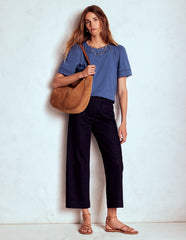 Mila Lace Trim Top - Denim Blue