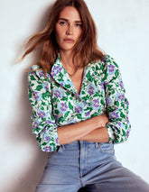 Helena Cotton Top - Rich Emerald, Ornate Vine