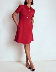 Nicolette Ponte Shirt Dress - Crimson Red