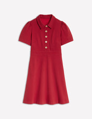 Nicolette Ponte Shirt Dress - Crimson Red