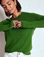 Emilia Cotton Crew Sweater - Promenade Green