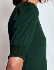 Short Sleeve Smocked Cuff Top - Green Pine