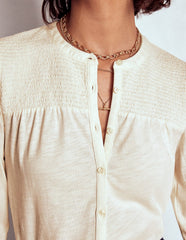 Elsa Smocked Yoke Jersey Shirt - Ivory