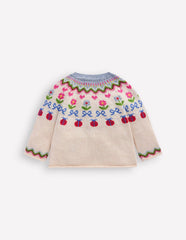 Edie Fair Isle Cardigan - Ecru Marl Flowers