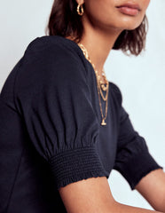 Short Sleeve Smocked Cuff Top - Navy