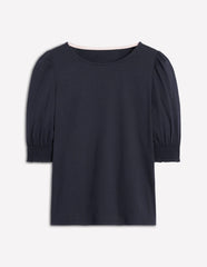 Short Sleeve Smocked Cuff Top - Navy