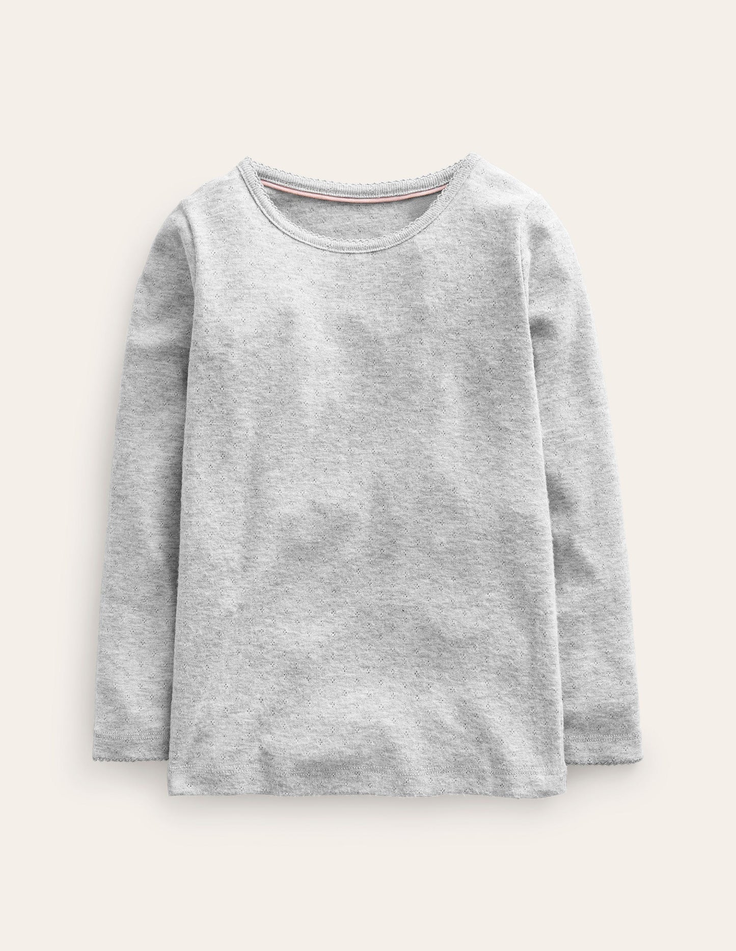 Long Sleeve Pointelle Top - Grey Marl