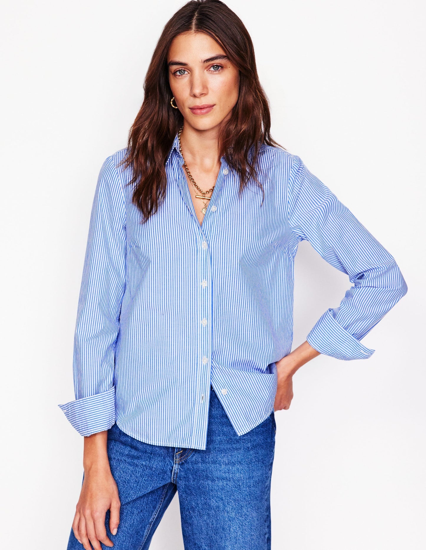 Sienna Cotton Shirt - Fine Blue Stripe