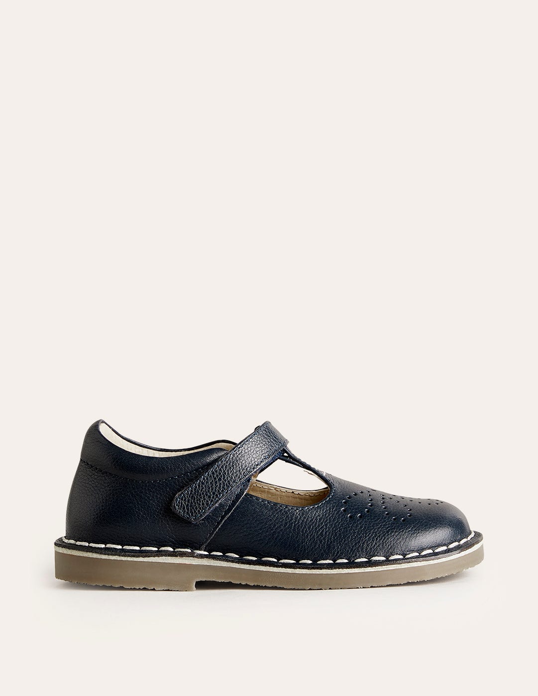Leather T - bar Flats - Navy