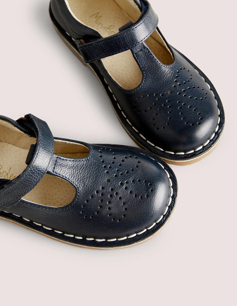 Leather T - bar Flats - Navy