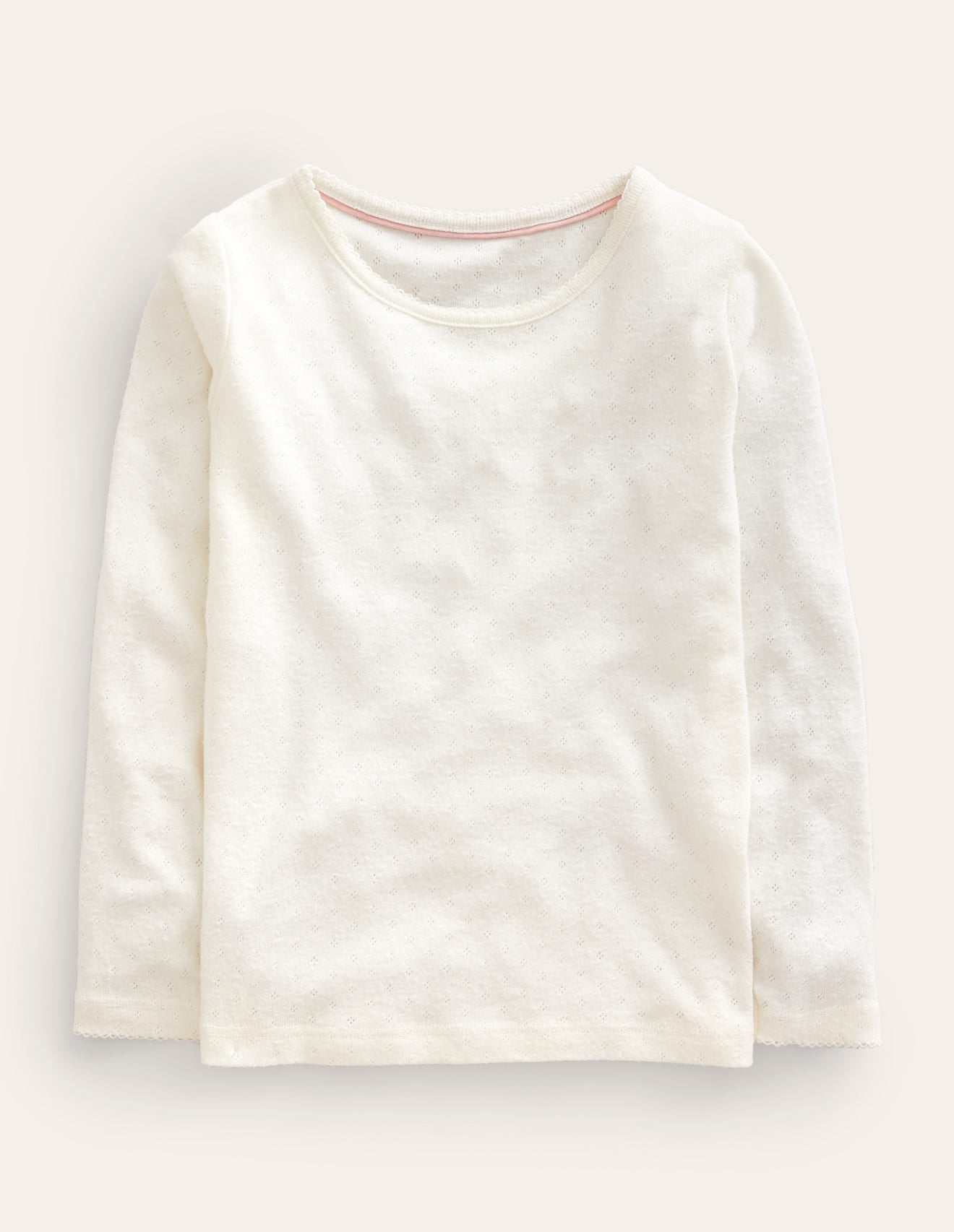Long Sleeve Pointelle Top - Soft Ivory