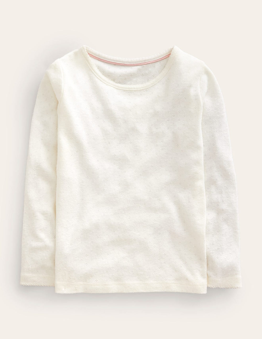 Long Sleeve Pointelle Top - Soft Ivory