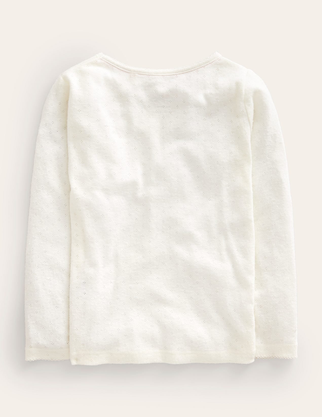Long Sleeve Pointelle Top - Soft Ivory