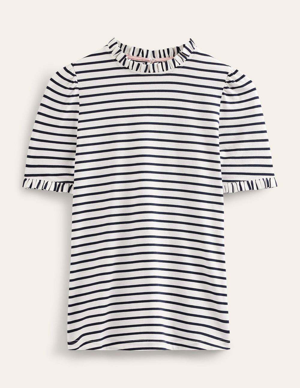 Supersoft Frill Detail T-shirt - Ivory, Navy Stripe