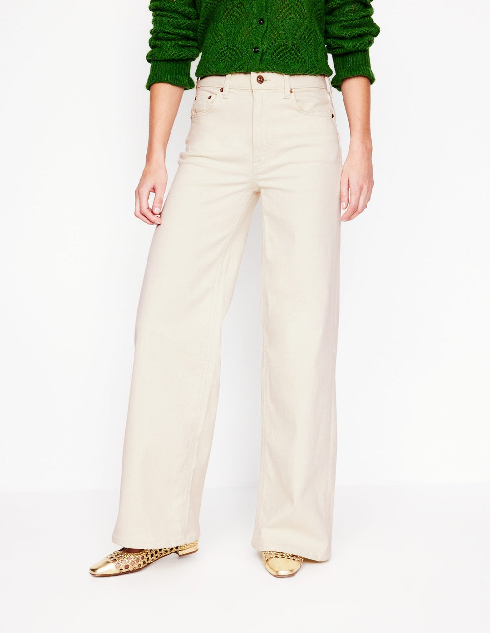 High Rise Wide Leg Jeans - Ecru