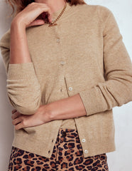 Eva Cashmere Crew Cardigan - Chinchilla Melange