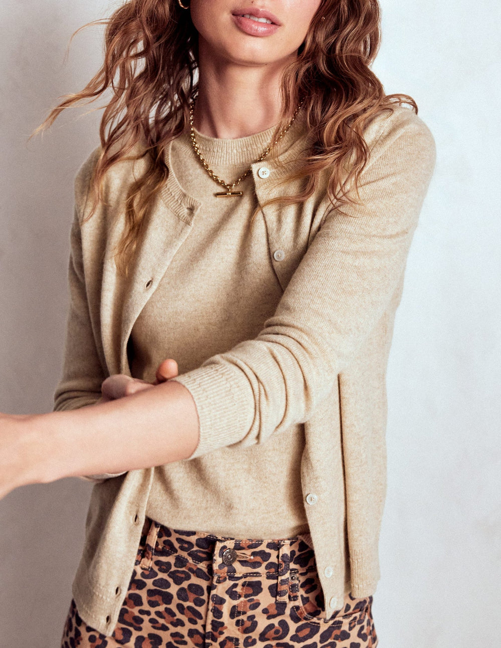 Eva Cashmere Crew Cardigan - Chinchilla Melange