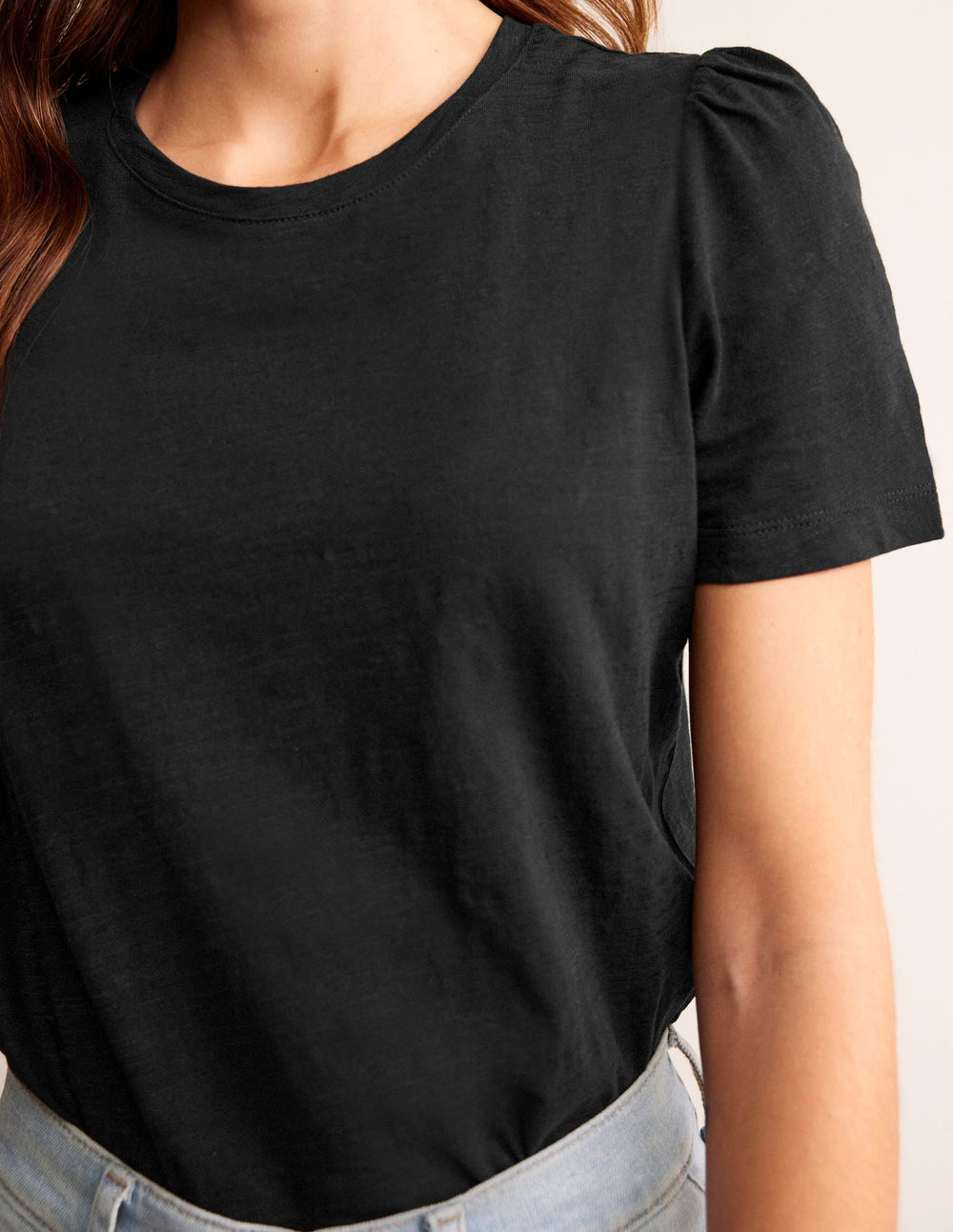 Cotton Puff Sleeve T-shirt - Black