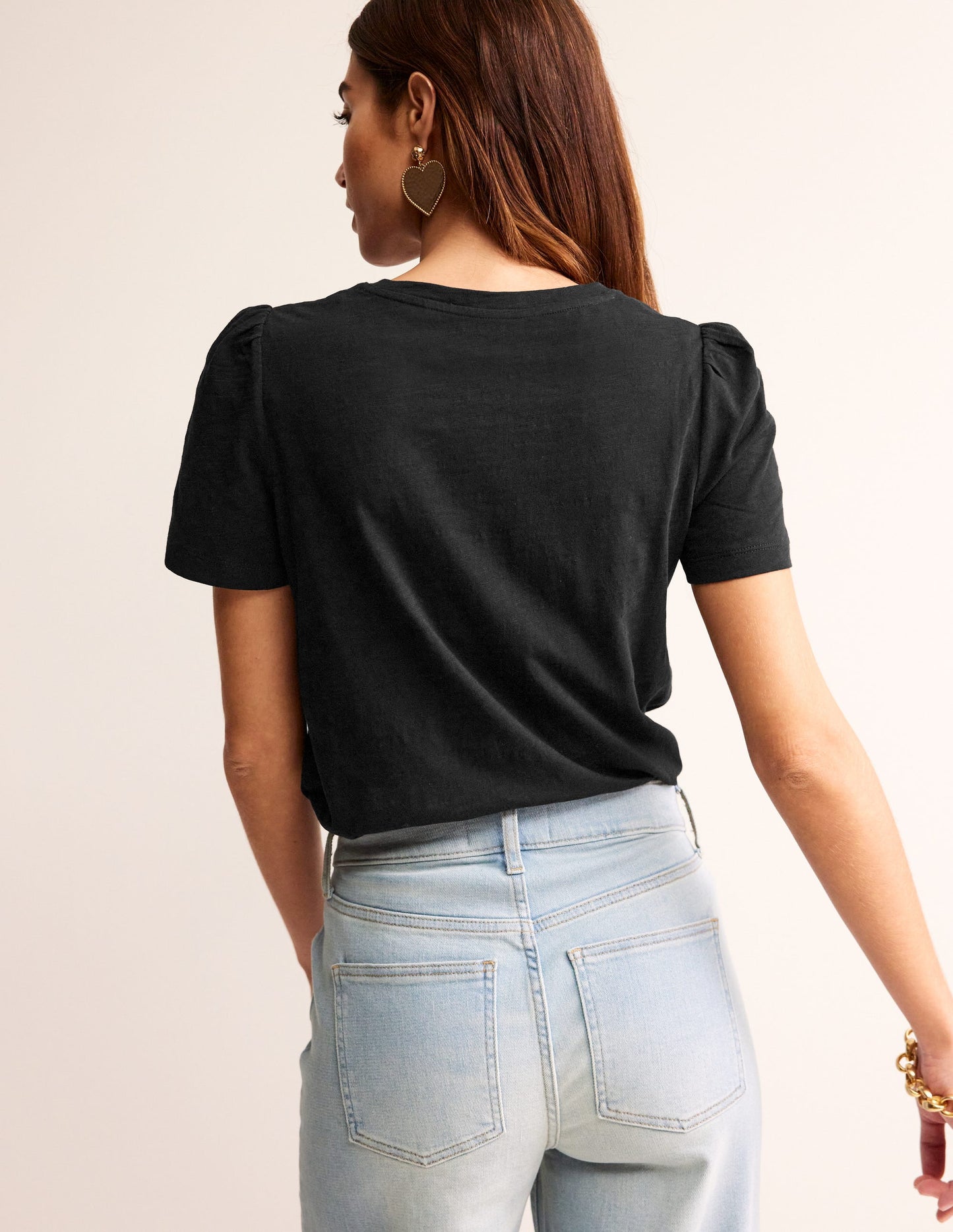 Cotton Puff Sleeve T-shirt - Black