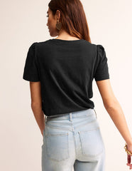 Cotton Puff Sleeve T-shirt - Black