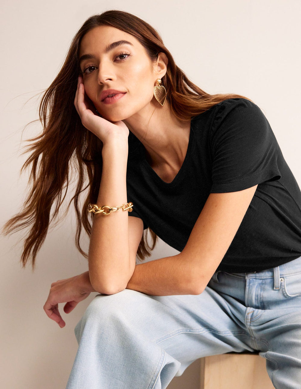 Cotton Puff Sleeve T-shirt - Black