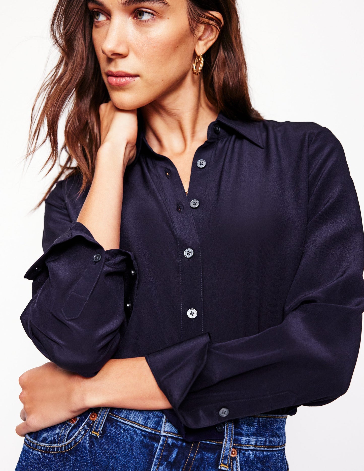 Sienna Silk Shirt - Navy