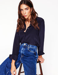 Sienna Silk Shirt - Navy